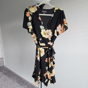 Floral Short Sleeve Wrap Dress